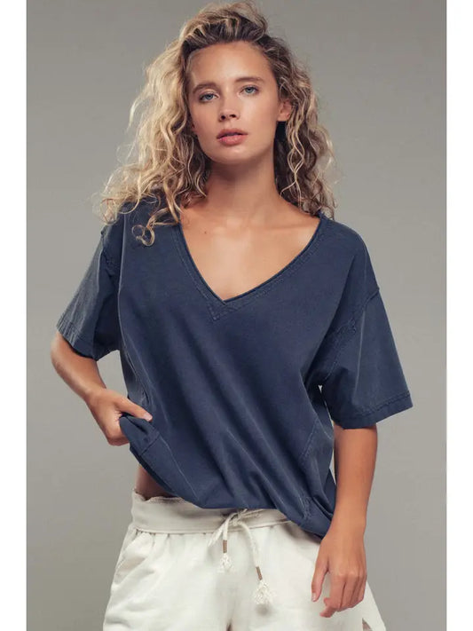 Vintage Wash V-Neck Cotton Tee