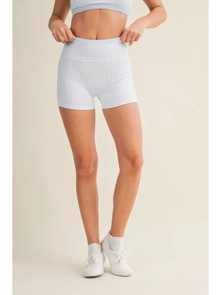 Gingham Print Contrast Binding Biker Shorts
