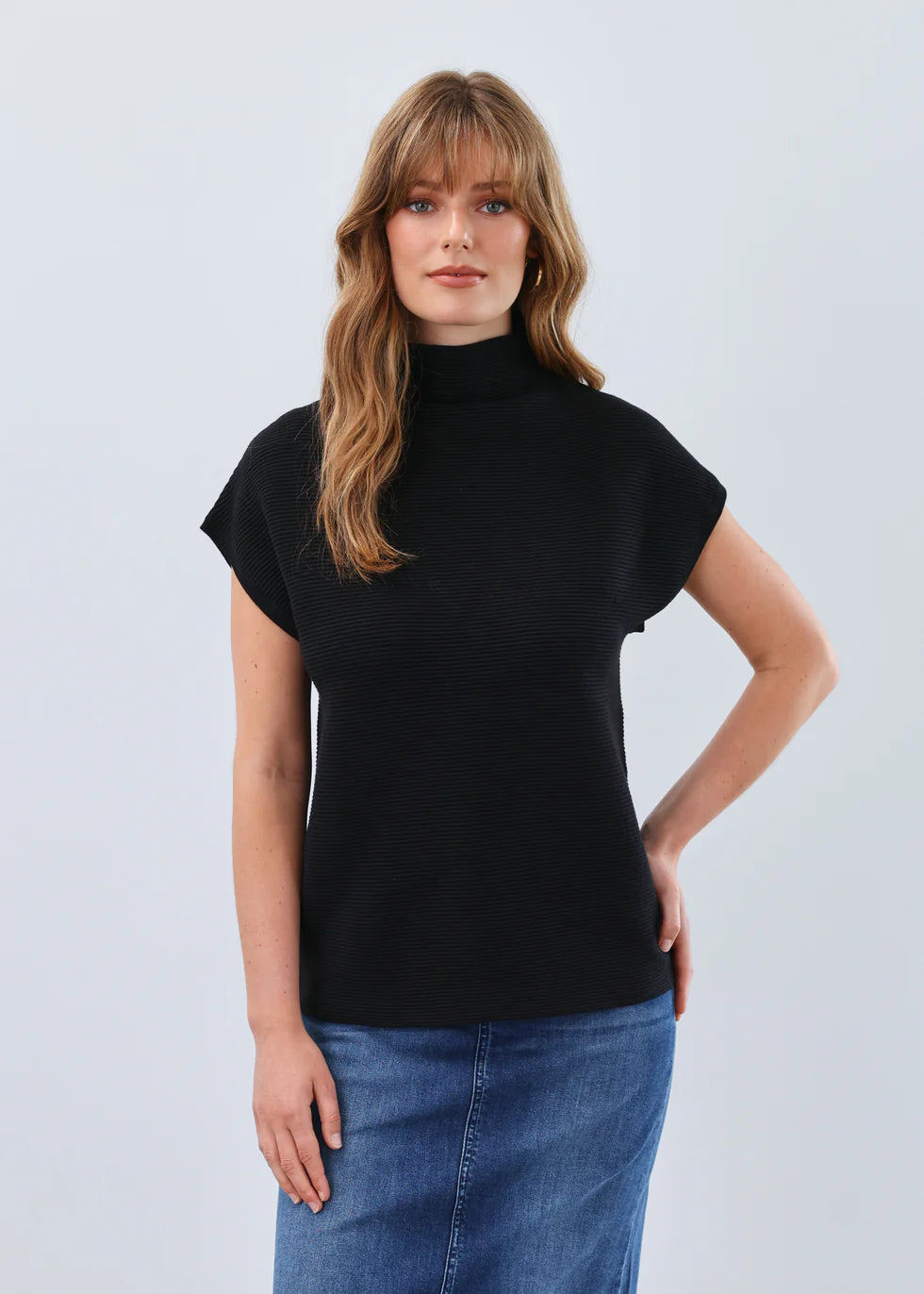 Ottoman Cap Sleeve Sweater Black