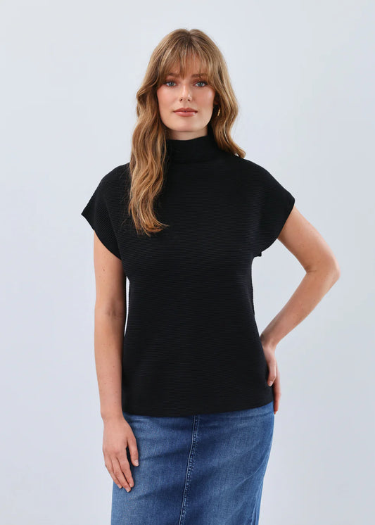 Ottoman Cap Sleeve Sweater Black