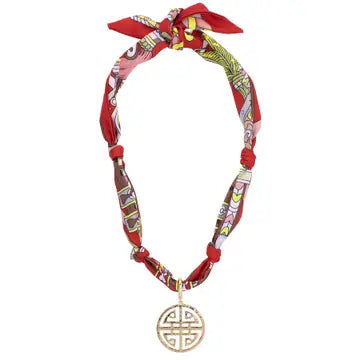 Cora Greek Scarf Necklace In Red