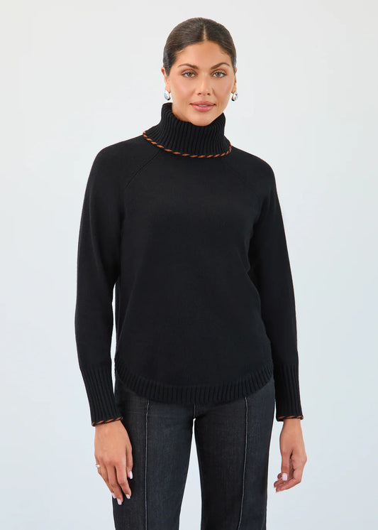 Long-Sleeve Cowl Neck Sweater, Black