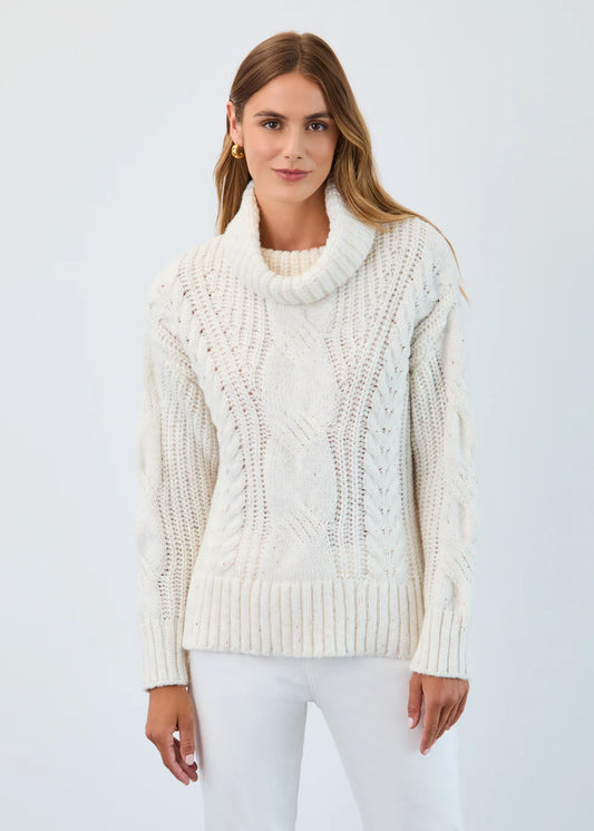 Cowl Neck Cable Sweater, Creme