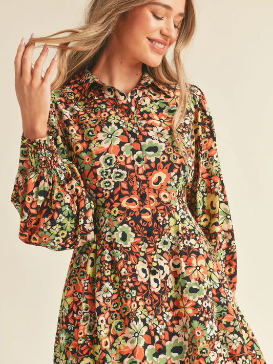 Floral Print Button Down Mini Dress