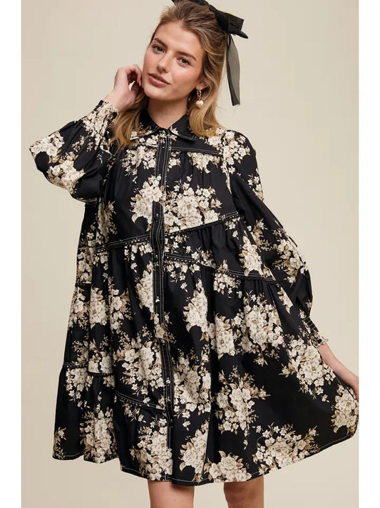 Floral Tiered Shirt Dress