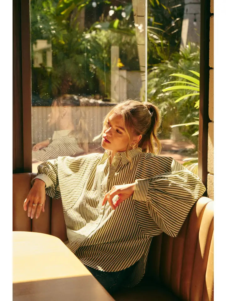 Effortless Drape Batwing Button-Down Shirt