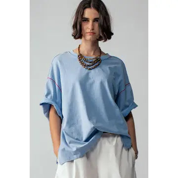Contrast Stitch Mineral Wash Spring Oversized Tee