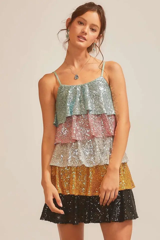 Color Block Sequin Dress