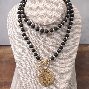 Multi Strand Wooden Beads Short Coin Necklace