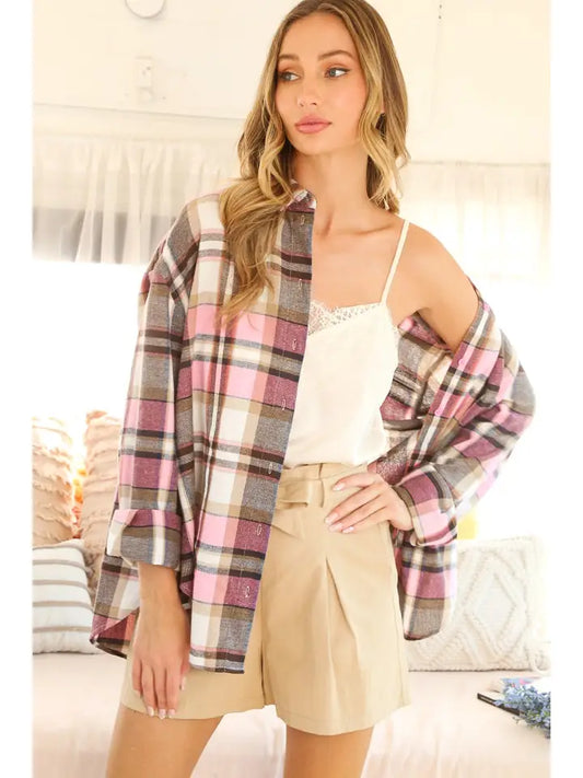 Collared Gingham Shacket Oversized Shirt