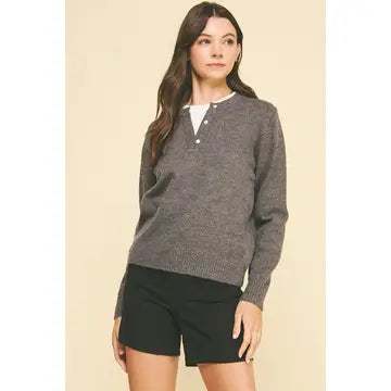 Button Detailed Combo Sweater