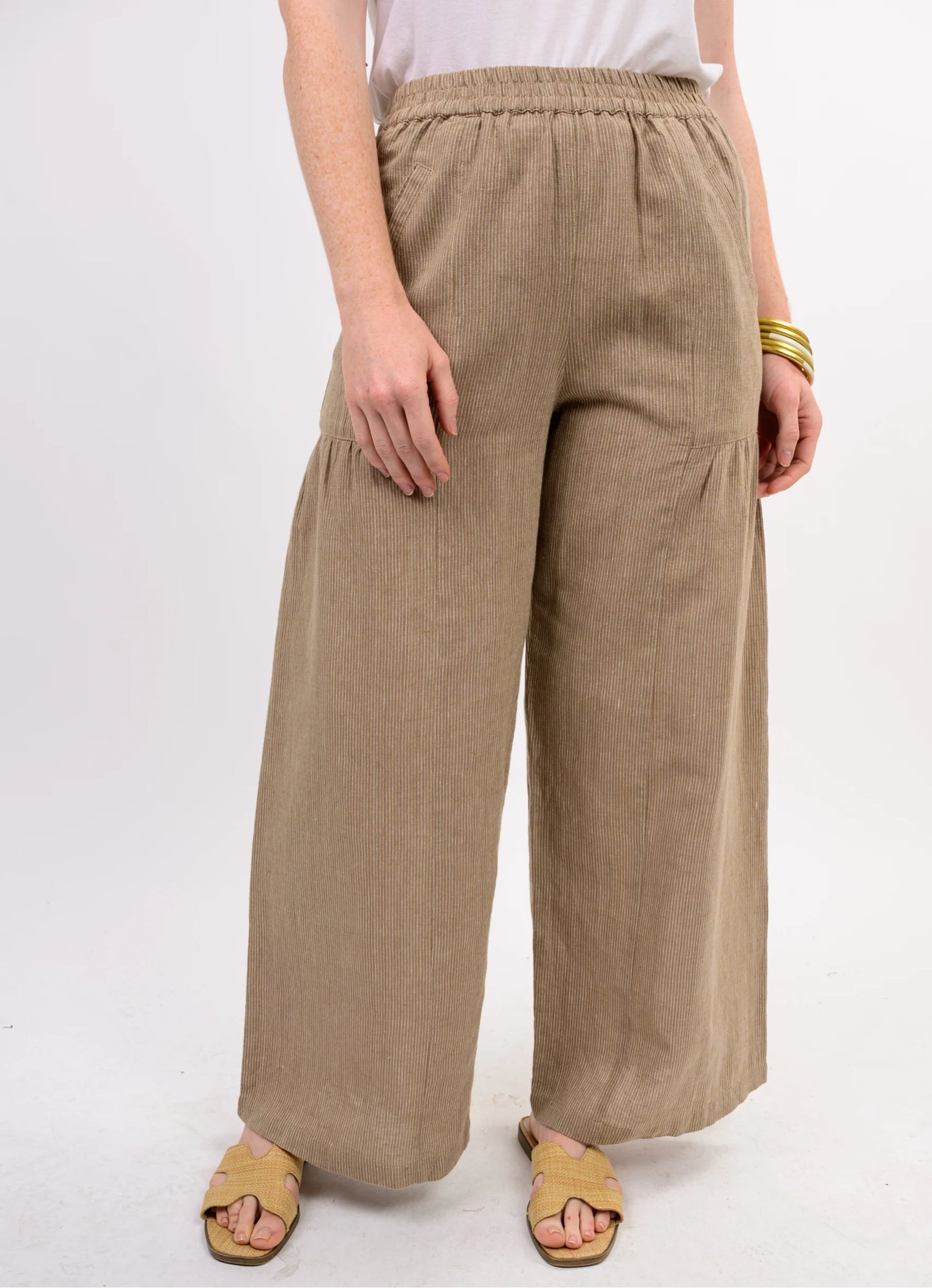 Khaki Wide Leg Stripe Pant