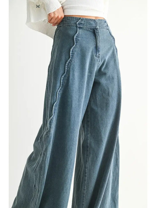 Wide-Leg Stretchy Denim Trousers