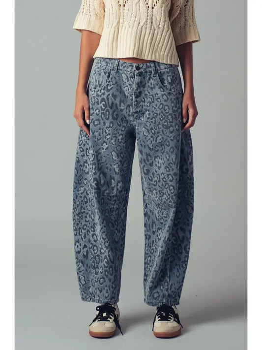 Leopard Print Relaxed Straight Denim Pants