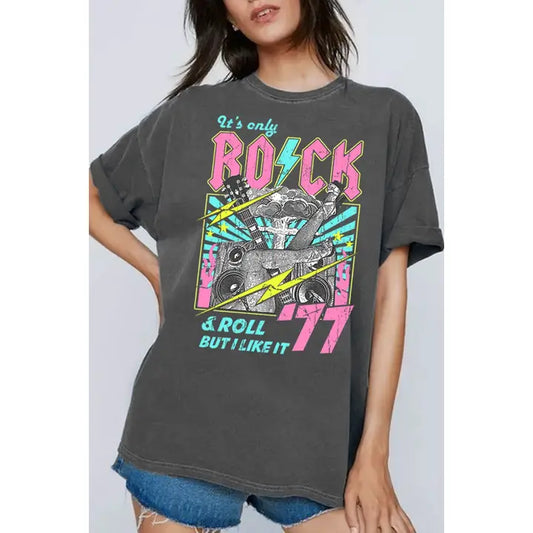 Rock N Roll Guitar Oversized Graphic Tee