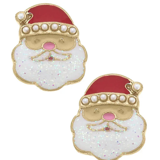 Pearl Studded Enamel Santa Claus Stud Earrings
