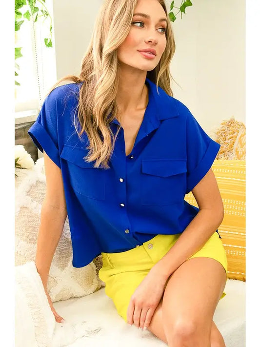 Collared Neck Chest Pocket & Button Detail Shirt Top