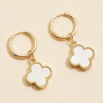 Flower Shape Shell Charm Hoop Earrings