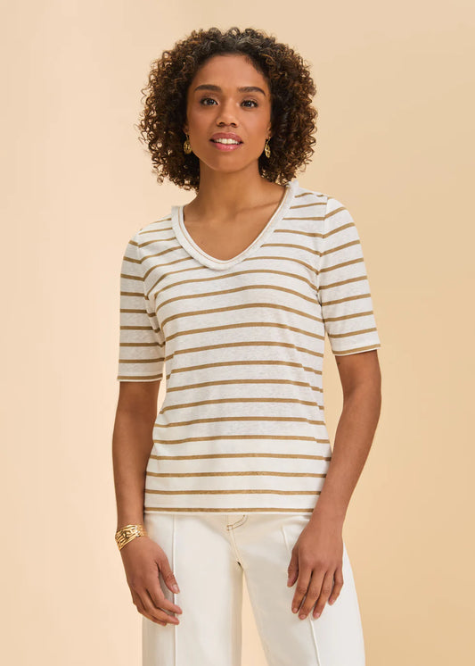 Elbow Sleeve Fringed Neck Top