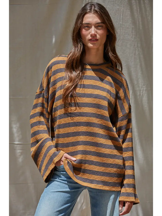 Knit Ribbed Striped Long Sleeve Top