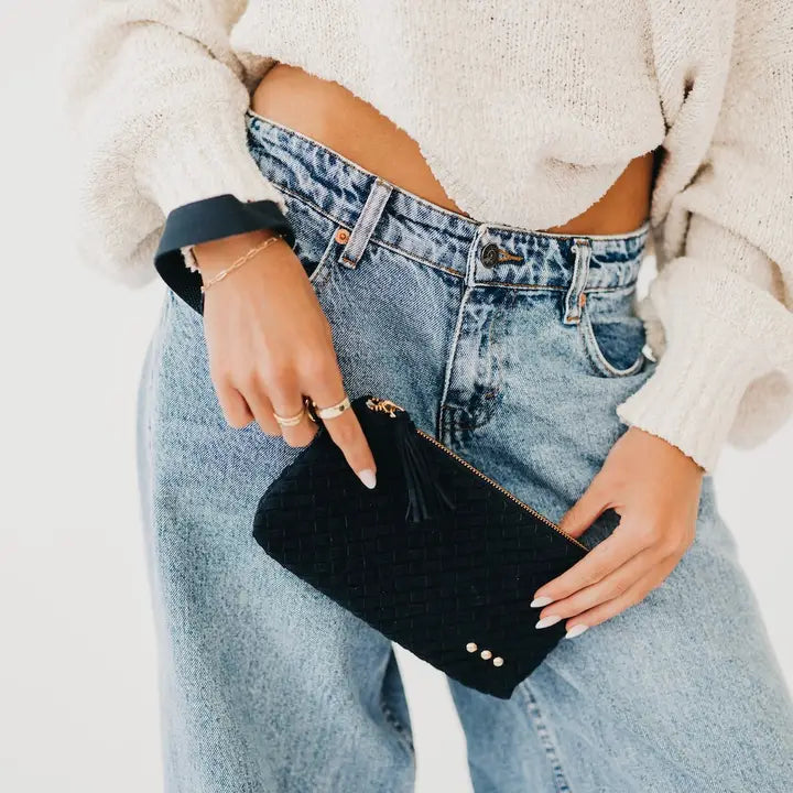 Suede Emma Woven Clutch Wristlet