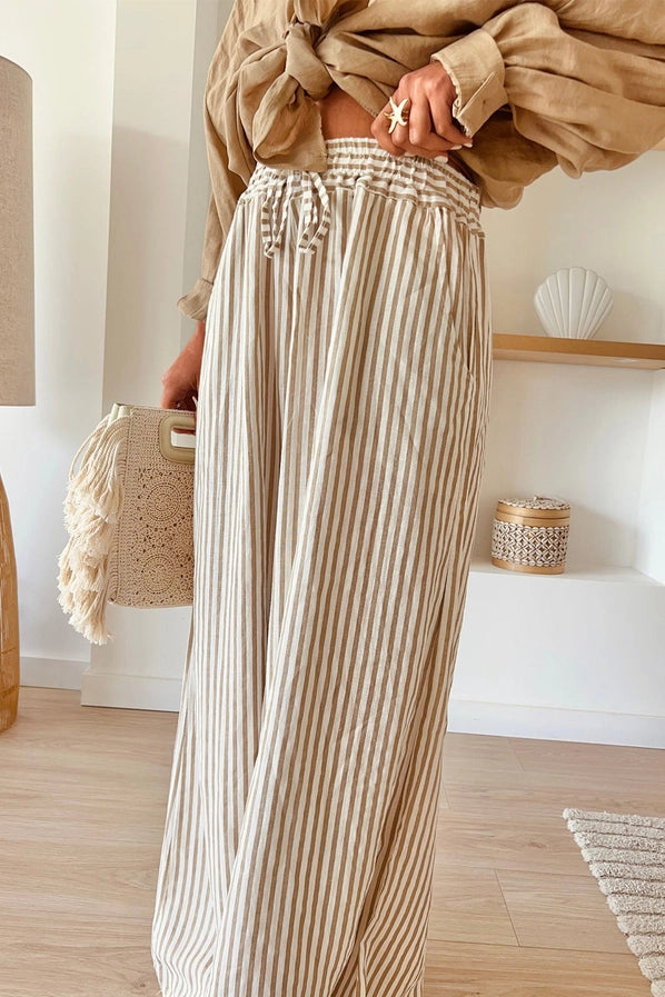 Stripe Drawstring Wide Leg Pants Plus Size