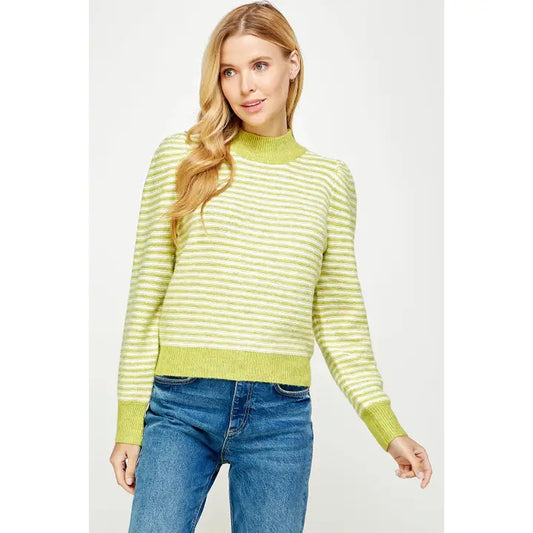 Striped Pattern Mock Neck Sweater