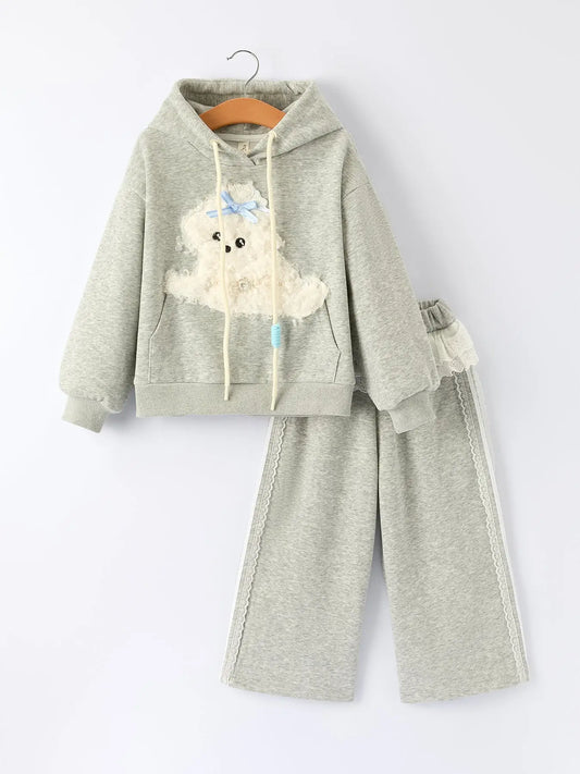 Girls Hoodie and Pants Set with Dog