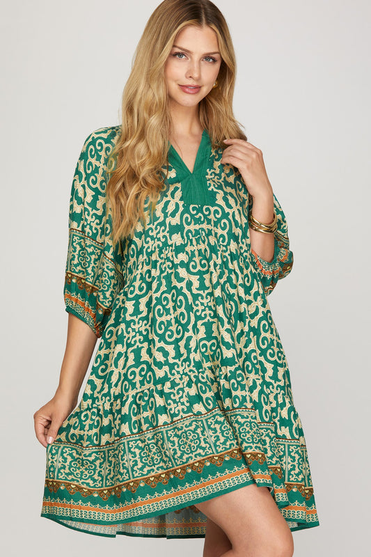 3/4 SLEEVE MINI DRESS WITH POCKETS