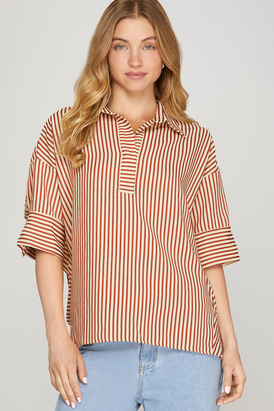Striped V Neck Blouse