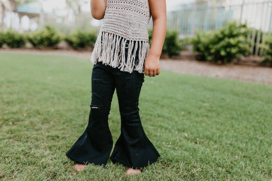 Kids Black Denim Flare Pants