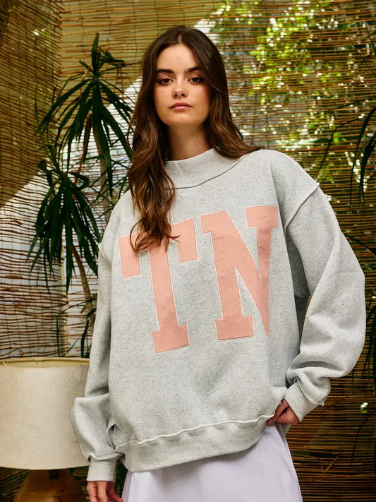 TN Stripe Embroidered Mock Neck Sweatshirt