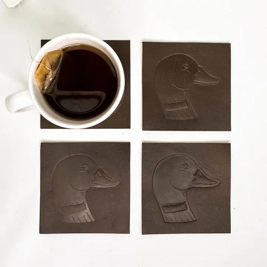 Leather Embossed Coasters Dark Brown 4x4