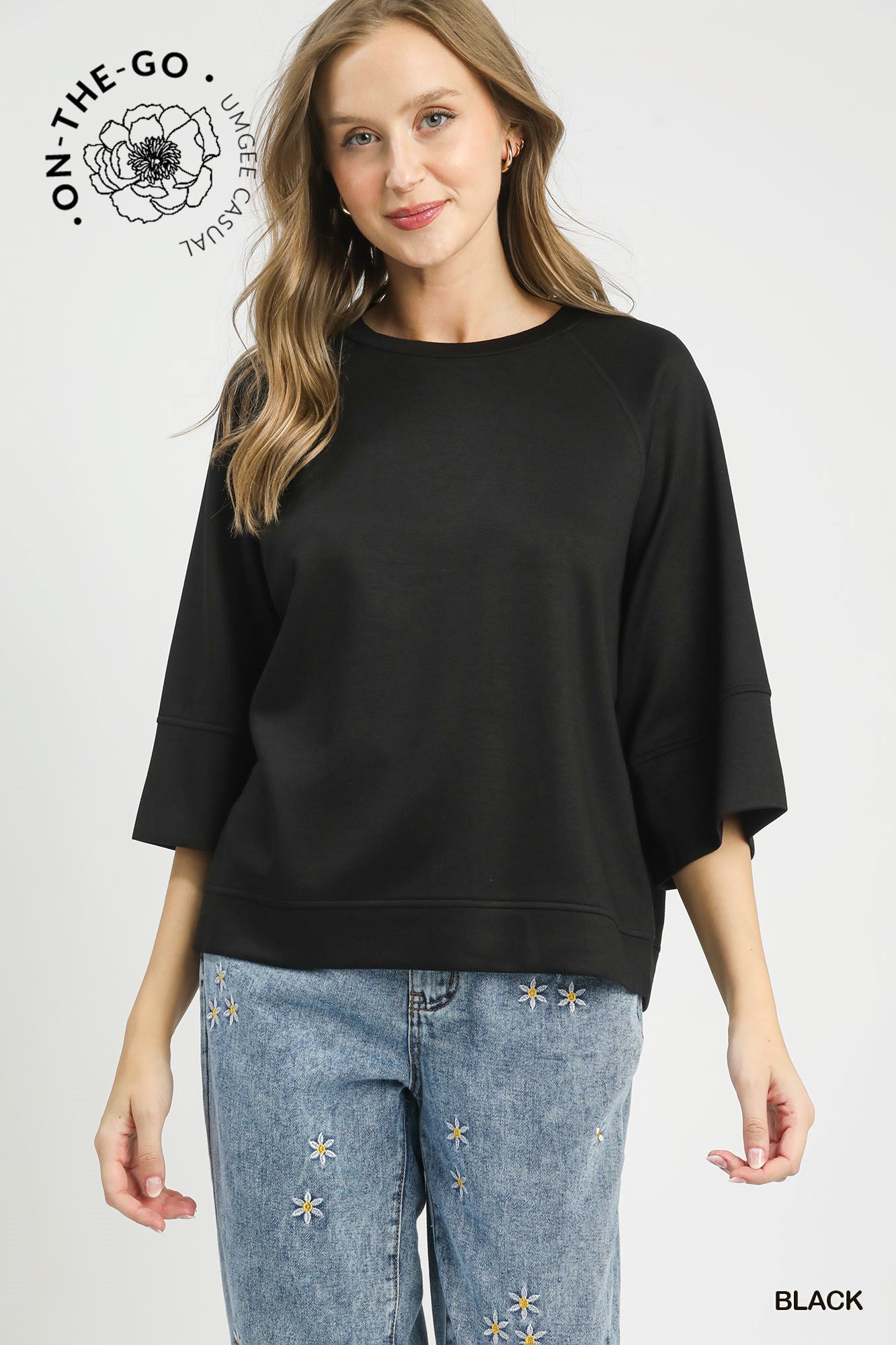 3/4 Sleeved Drop Shoulder Top