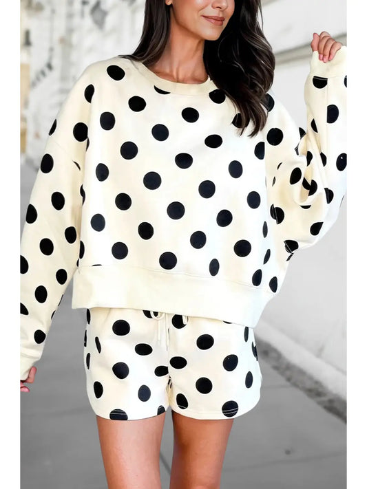 Polka Dot Print Loose Pullover Shorts Set