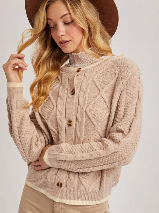 Button Down Cable Knit Sweater Cardigan