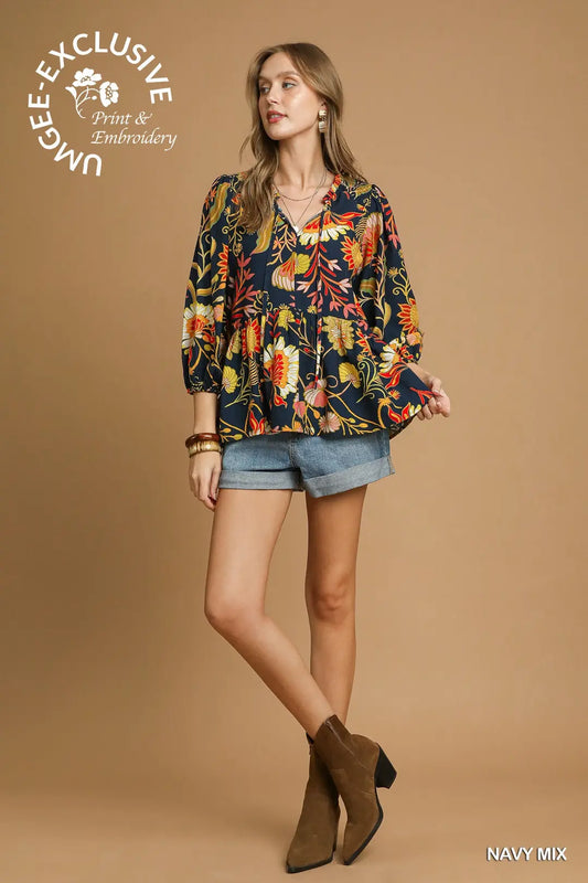 Floral Print Mixed Top