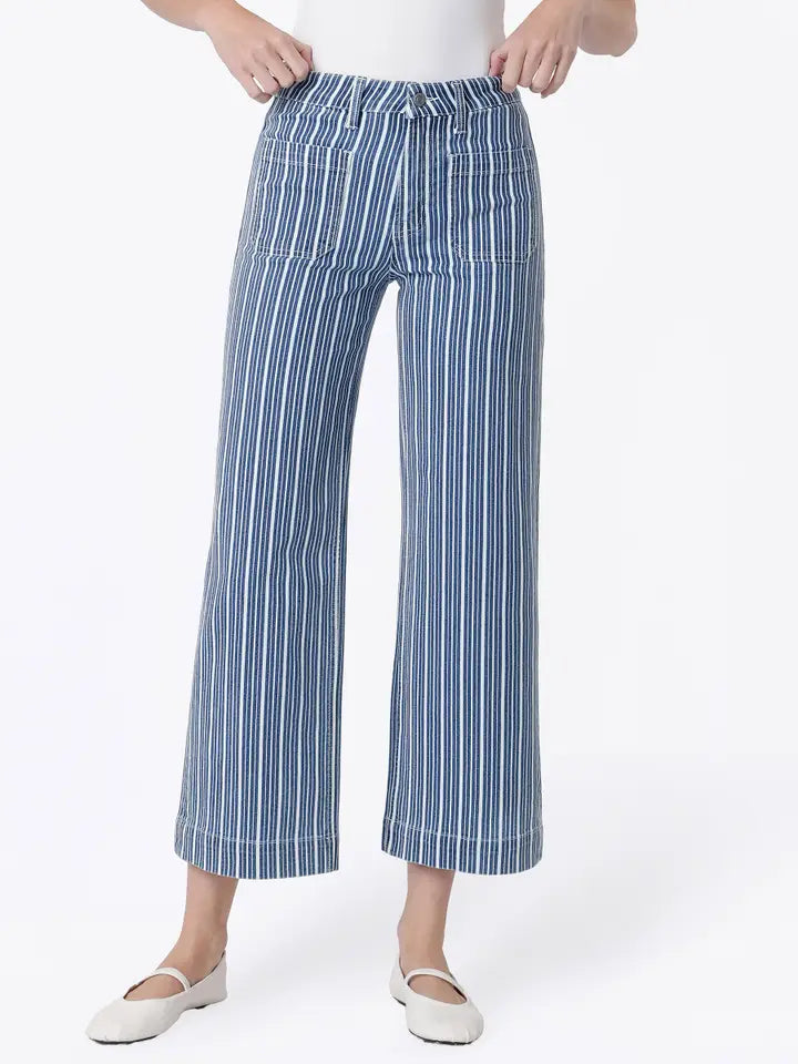High Rise Patch Pocket Striped Crop Wide Leg Jeans VERVET by FLYING MONKEY