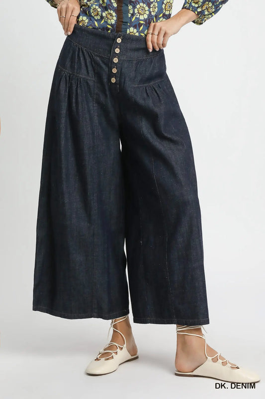 Wide-Leg Button-Front Culottes