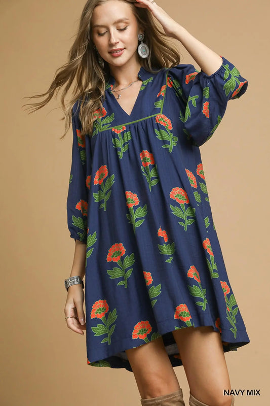Floral Print Babydoll Tunic Dress