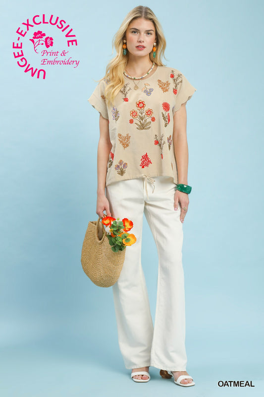 Embroidered Botanical Top