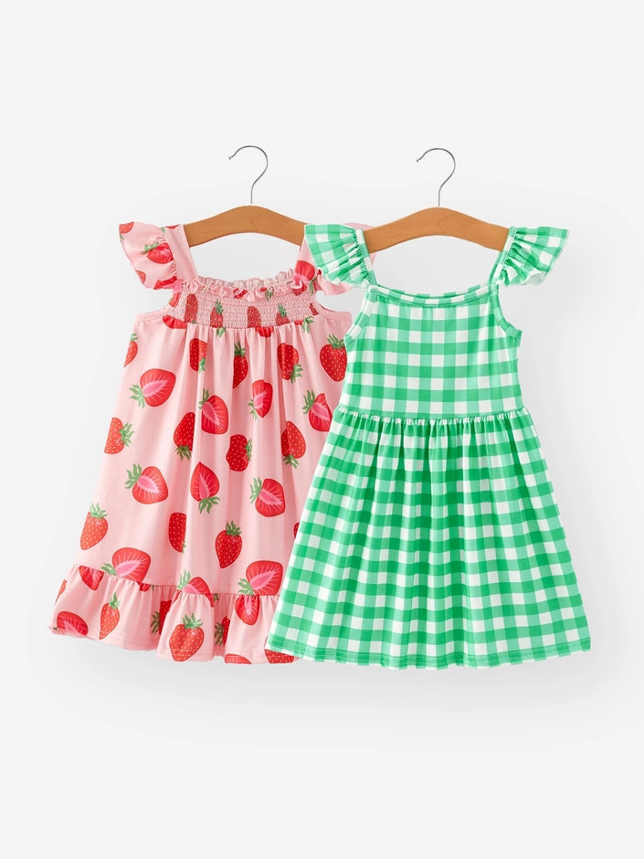 Summer Girls Strawberry Plaid Dress