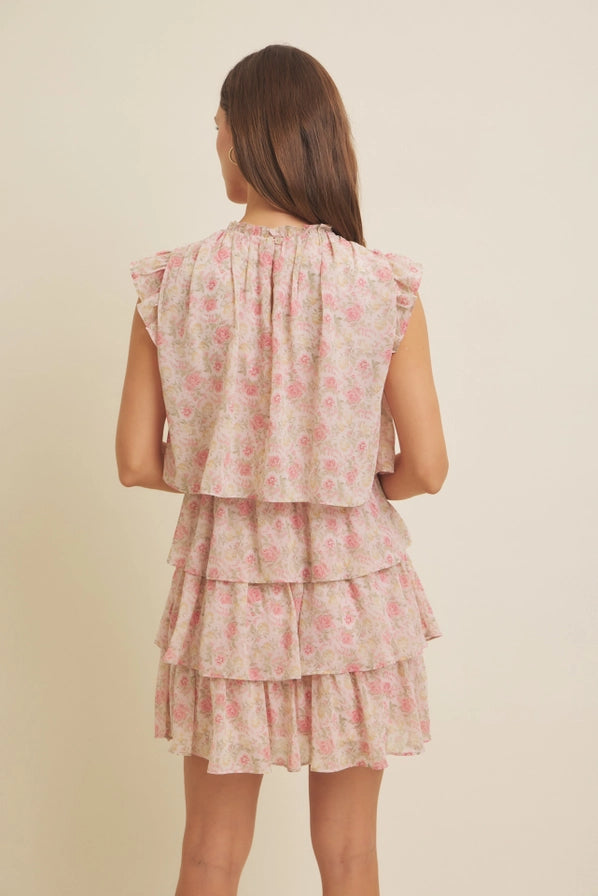 Romantic Floral Chiffon Mini Dress with Ruffles