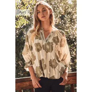 Botanical Printed Pintuck Blouse