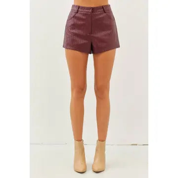 Weave Vegan Leather Shorts with Pockets