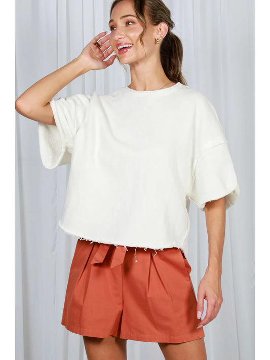 Vintage-Inspired Cut Edge 100%Cotton Knit Top