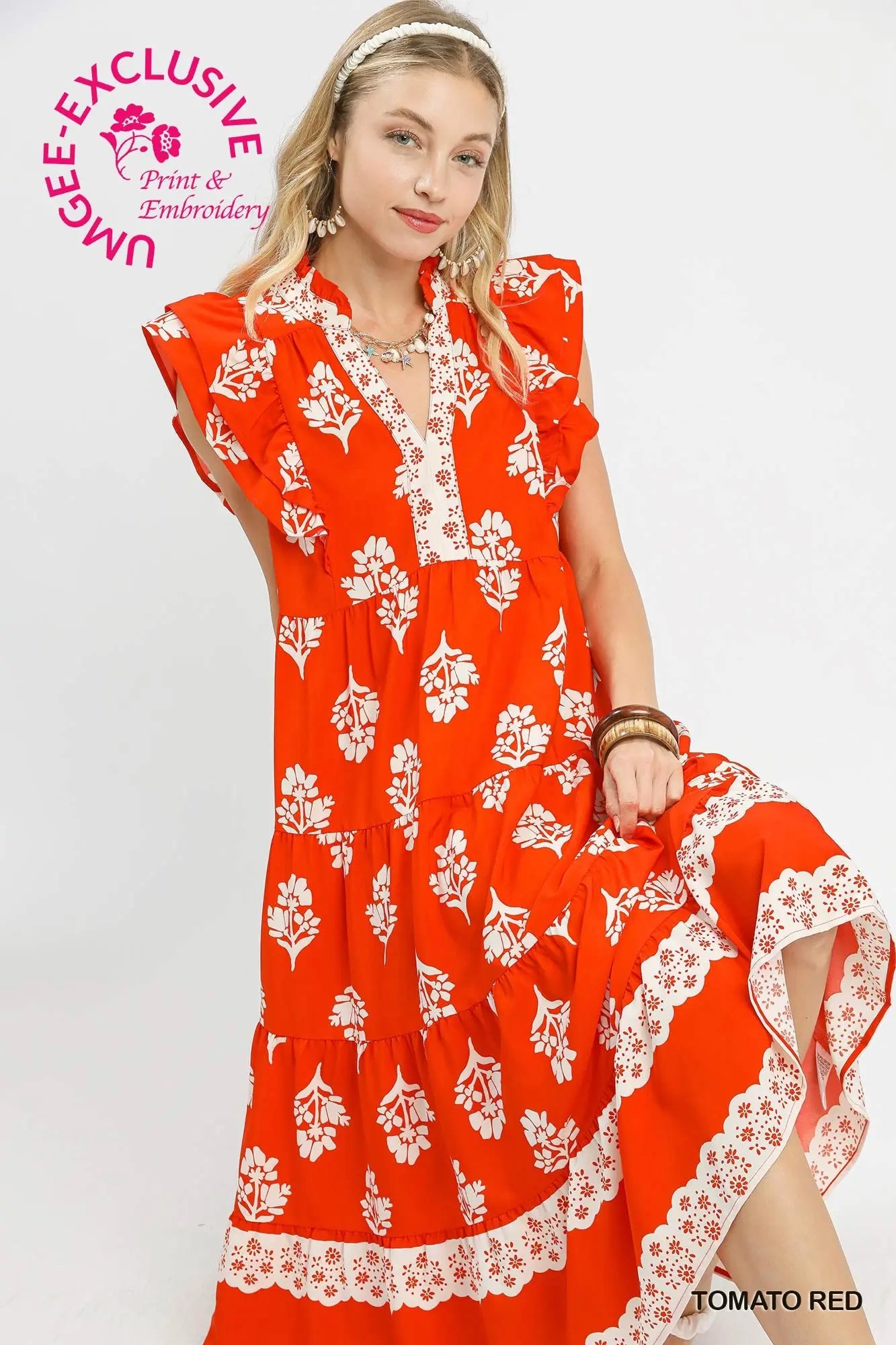 Tiered Ruffle Sleeve Midi Dress