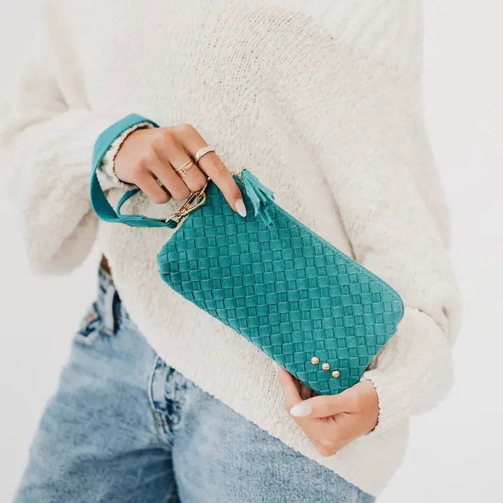 Suede Emma Woven Clutch Wristlet