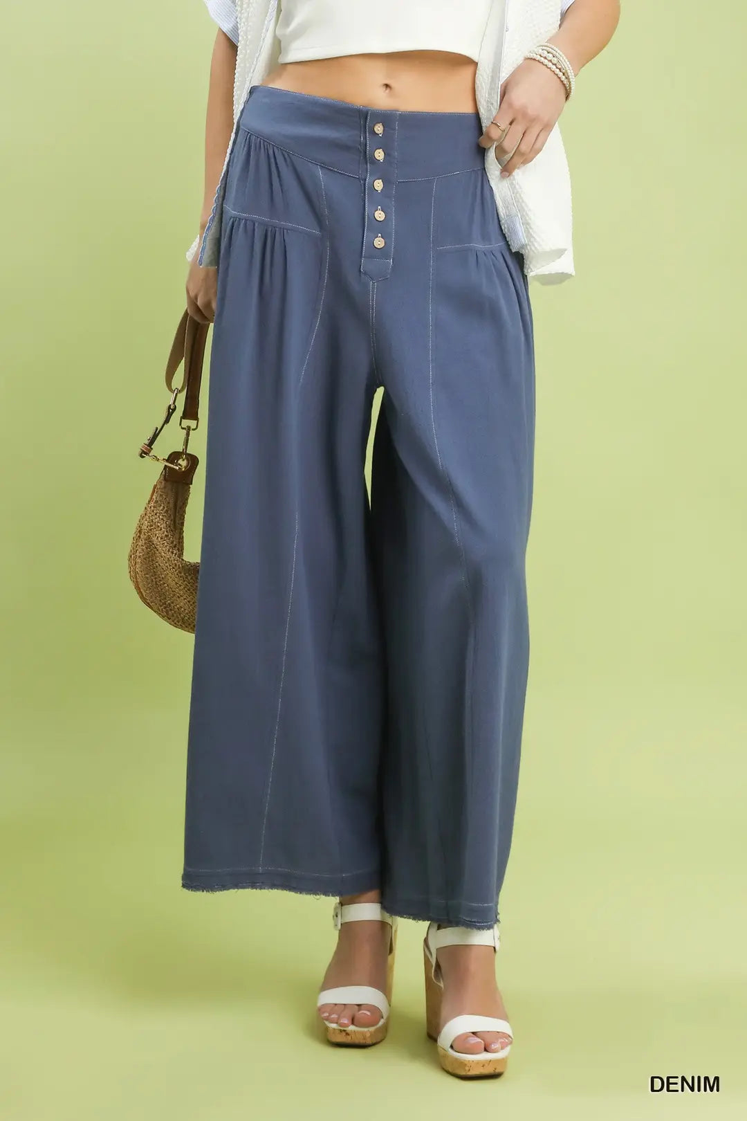 High Waist Button Front Wide-Leg Pants
