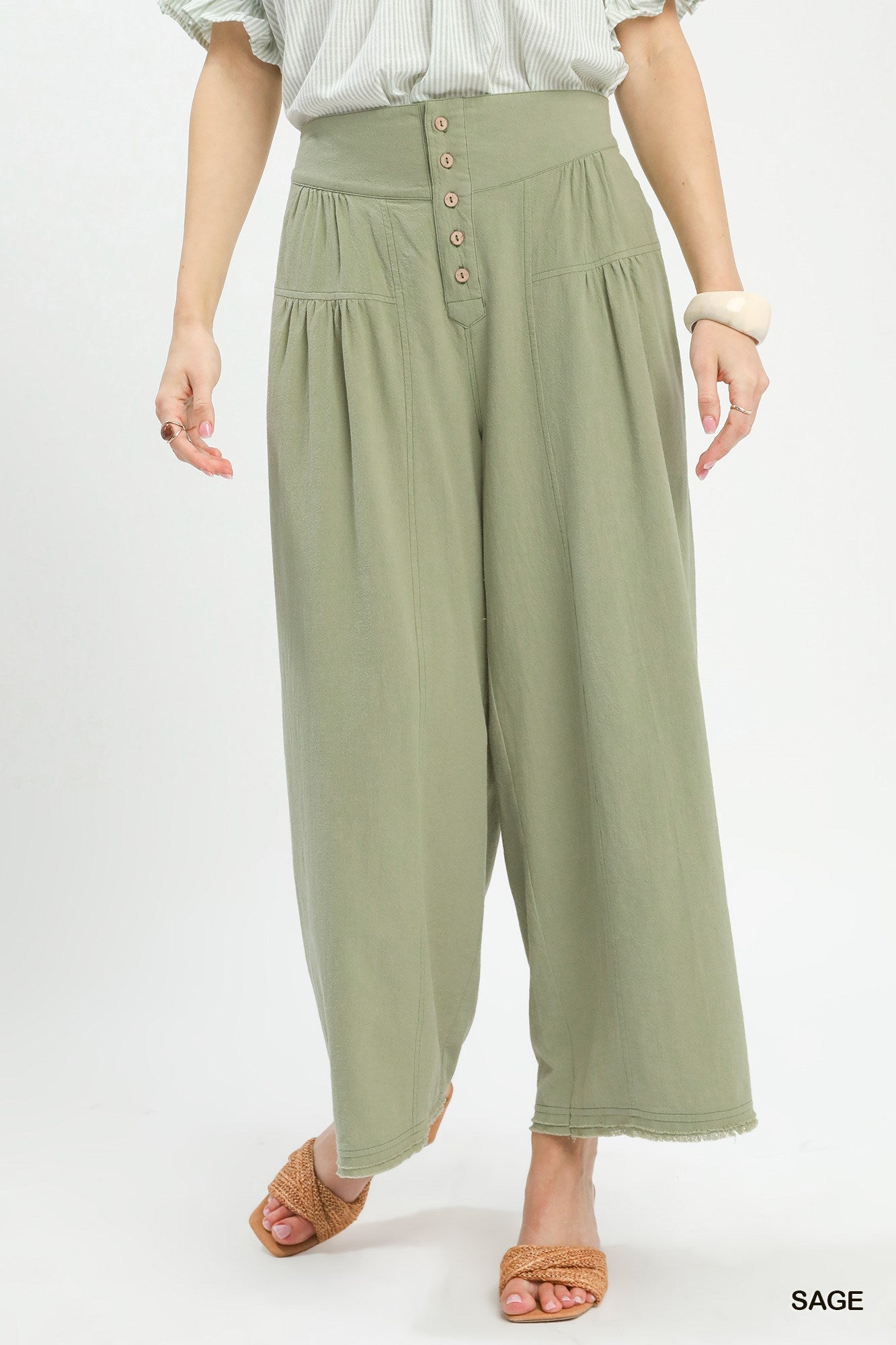 High Waist Button Front Wide-Leg Pants